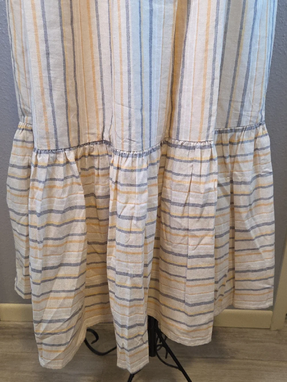 Allie Smocked Mixed Stripe Sleeveless Cotton Ruffled Midi Dress - Picture 5 of 7